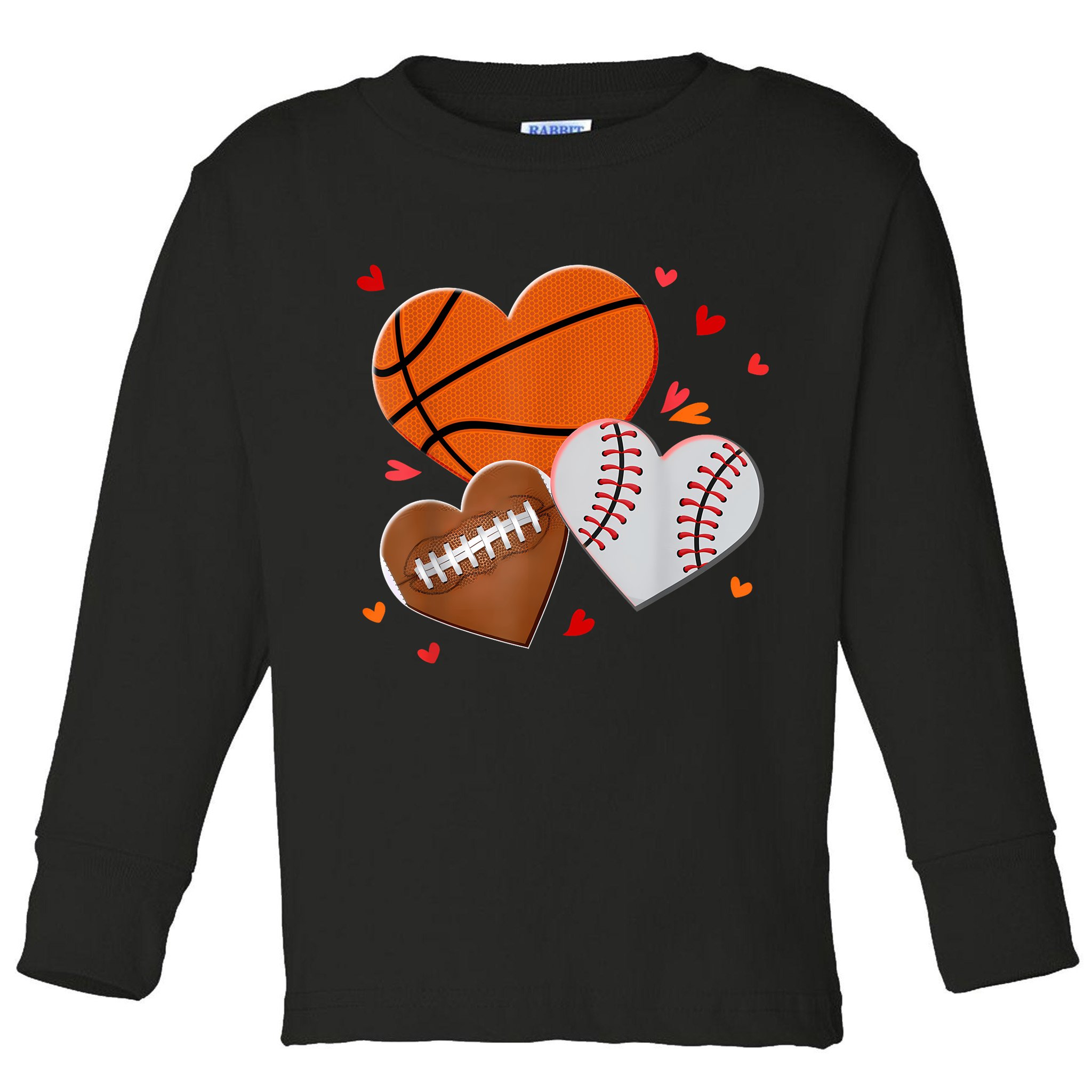 Heart Football Basketball Baseball Valentines Day Boy Toddler Long Sleeve Shirt