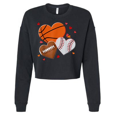 Heart Football Basketball Baseball Valentines Day Boy Cropped Pullover Crew