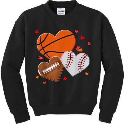Heart Football Basketball Baseball Valentines Day Boy Kids Sweatshirt
