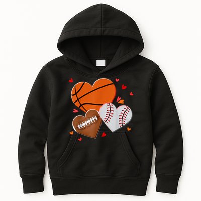 Heart Football Basketball Baseball Valentines Day Boy Kids Hoodie