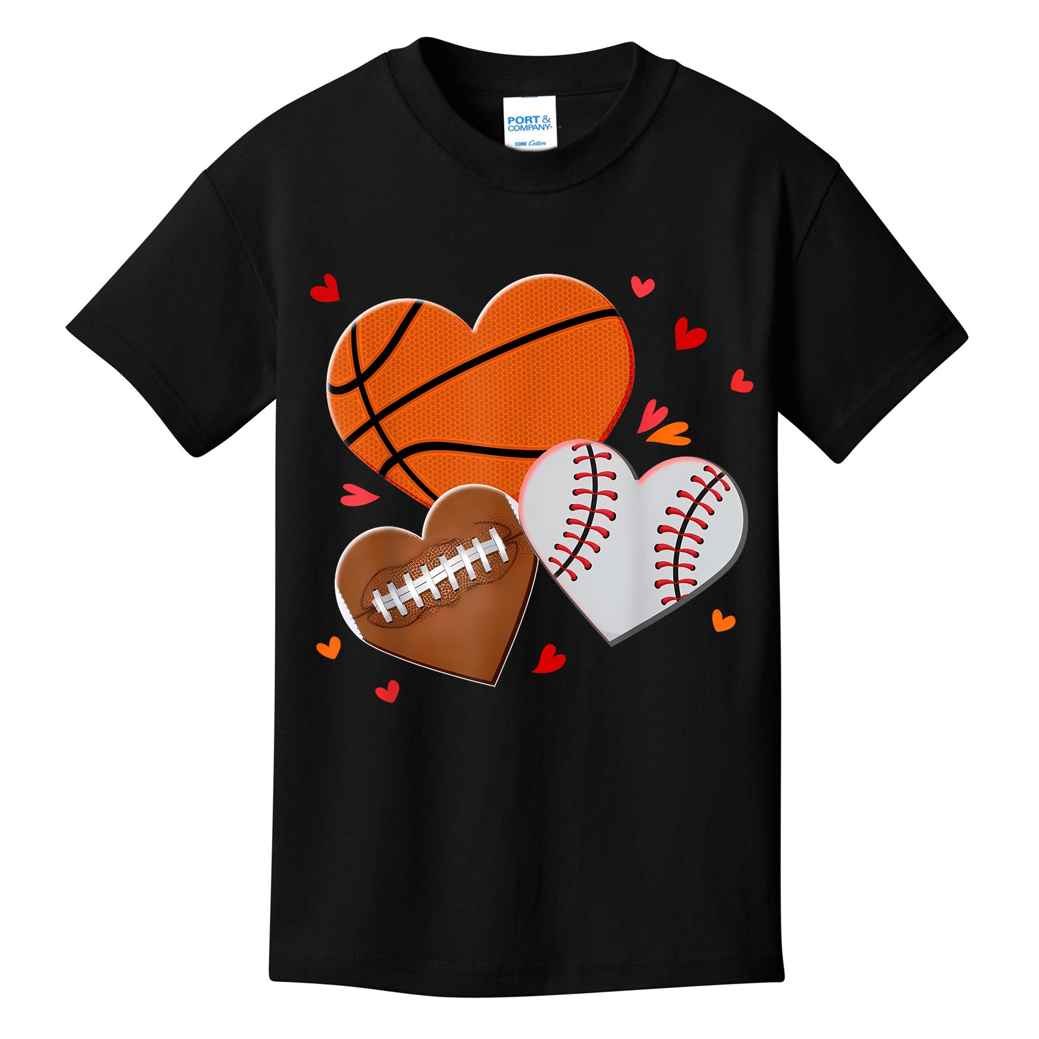 Heart Football Basketball Baseball Valentines Day Boy Kids T-Shirt