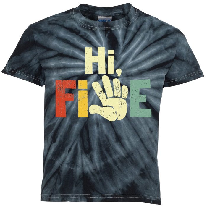 Hi Five Birthday Party Decorations 5 Year Old Kids Tie-Dye T-Shirt