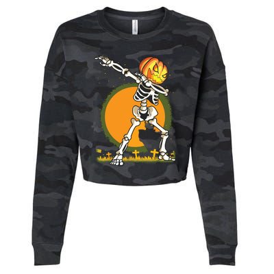 Halloween For Boy Kids Dabbing Skeleton Pumpkin Dab Cropped Pullover Crew