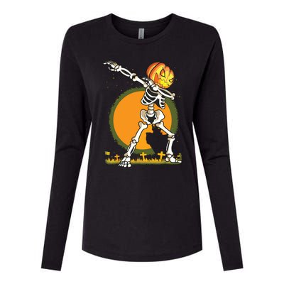 Halloween For Boy Kids Dabbing Skeleton Pumpkin Dab Womens Cotton Relaxed Long Sleeve T-Shirt