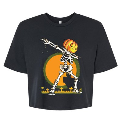 Halloween For Boy Kids Dabbing Skeleton Pumpkin Dab Bella+Canvas Jersey Crop Tee