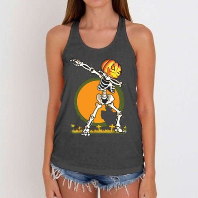 Halloween For Boy Kids Dabbing Skeleton Pumpkin Dab Women's Knotted Racerback Tank