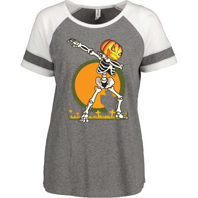 Halloween For Boy Kids Dabbing Skeleton Pumpkin Dab Enza Ladies Jersey Colorblock Tee