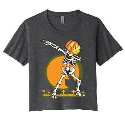 Halloween For Boy Kids Dabbing Skeleton Pumpkin Dab Women's Crop Top Tee