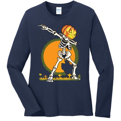 Halloween For Boy Kids Dabbing Skeleton Pumpkin Dab Ladies Long Sleeve Shirt