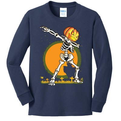 Halloween For Boy Kids Dabbing Skeleton Pumpkin Dab Kids Long Sleeve Shirt