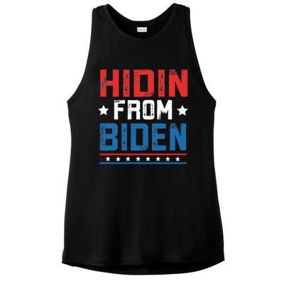 Hidin From Biden Usa Flag Funny Political Joe Biden Ladies PosiCharge Tri-Blend Wicking Tank