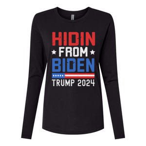 Hidin From Biden Trump 2024 Funny Anti Joe Biden Womens Cotton Relaxed Long Sleeve T-Shirt