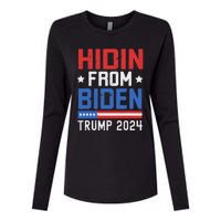 Hidin From Biden Trump 2024 Funny Anti Joe Biden Womens Cotton Relaxed Long Sleeve T-Shirt