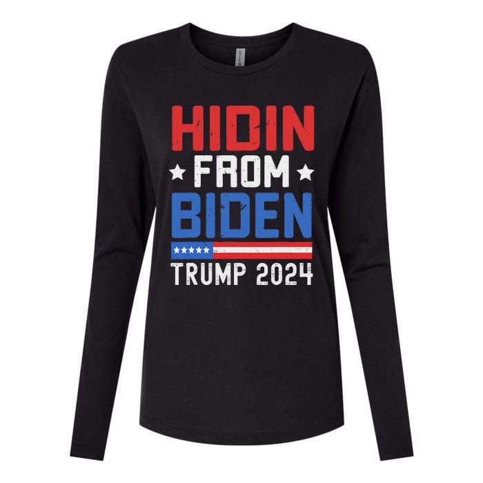 Hidin From Biden Trump 2024 Funny Anti Joe Biden Womens Cotton Relaxed Long Sleeve T-Shirt