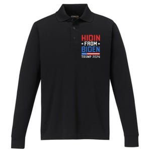 Hidin From Biden Trump 2024 Funny Anti Joe Biden Performance Long Sleeve Polo