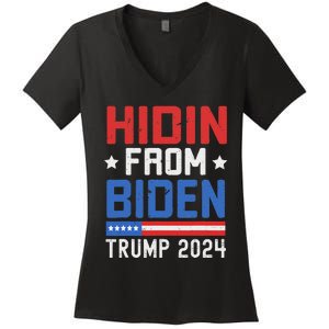 Hidin From Biden Trump 2024 Funny Anti Joe Biden Women's V-Neck T-Shirt