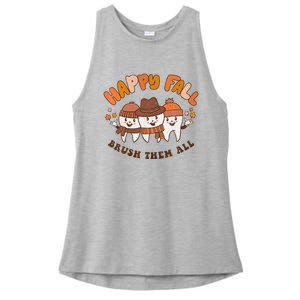 Happy Fall Brush Them All Dentist Teeth Thanksgiving Dental Ladies PosiCharge Tri-Blend Wicking Tank