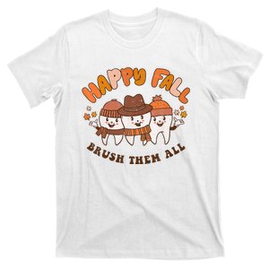 Happy Fall Brush Them All Dentist Teeth Thanksgiving Dental T-Shirt