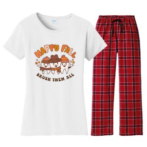 Happy Fall Brush Them All Dentist Teeth Thanksgiving Dental Women's Flannel Pajama Set