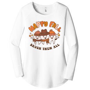 Happy Fall Brush Them All Dentist Teeth Thanksgiving Dental Women's Perfect Tri Tunic Long Sleeve Shirt