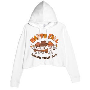 Happy Fall Brush Them All Dentist Teeth Thanksgiving Dental Crop Fleece Hoodie