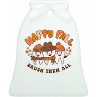 Happy Fall Brush Them All Dentist Teeth Thanksgiving Dental Ceramic Bell Ornament