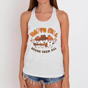 Happy Fall Brush Them All Dentist Teeth Thanksgiving Dental Women's Knotted Racerback Tank