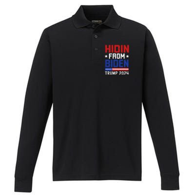 Hidin From Biden Funny Antibiden Trump 2024 Performance Long Sleeve Polo