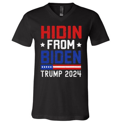 Hidin From Biden Funny Antibiden Trump 2024 V-Neck T-Shirt