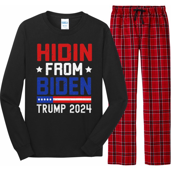 Hidin From Biden Funny Antibiden Trump 2024 Long Sleeve Pajama Set