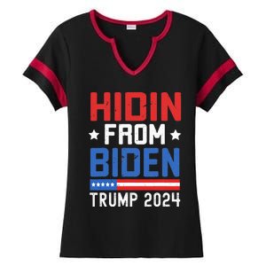 Hidin From Biden Trump 2024 Funny Anti Joe Biden Ladies Halftime Notch Neck Tee