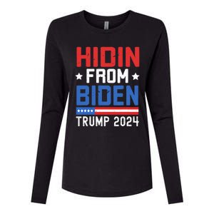 Hidin From Biden Trump 2024 Funny Anti Joe Biden Womens Cotton Relaxed Long Sleeve T-Shirt