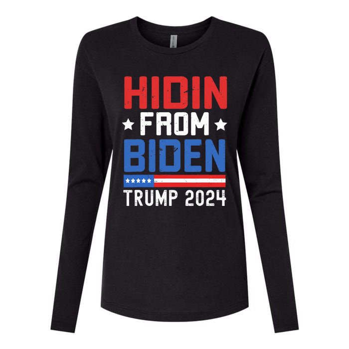 Hidin From Biden Trump 2024 Funny Anti Joe Biden Womens Cotton Relaxed Long Sleeve T-Shirt