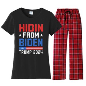 Hidin From Biden Trump 2024 Funny Anti Joe Biden Women's Flannel Pajama Set