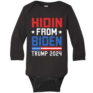 Hidin From Biden Trump 2024 Funny Anti Joe Biden Baby Long Sleeve Bodysuit