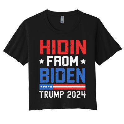 Hidin From Biden  Trump 2024 Funny Anti Joe Biden Women's Crop Top Tee