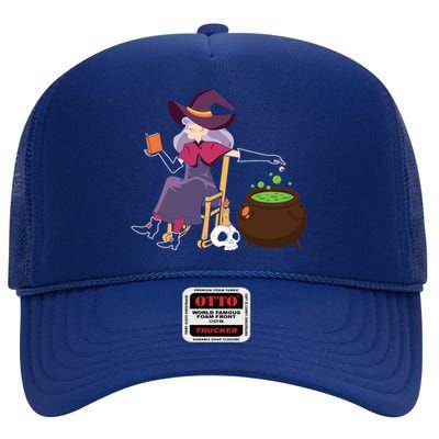 Halloween Funny Broomstick Witch Witches Be Crazy Gift High Crown Mesh Back Trucker Hat