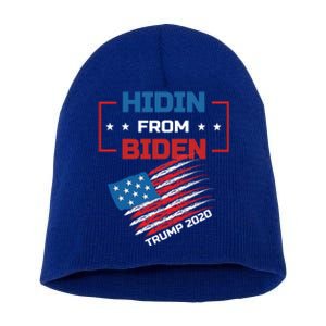 Hidin From Biden Red Us Flag Trump 2020 Funny Anti Joe Biden Gift Short Acrylic Beanie