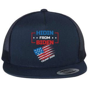 Hidin From Biden Red Us Flag Trump 2020 Funny Anti Joe Biden Gift Flat Bill Trucker Hat