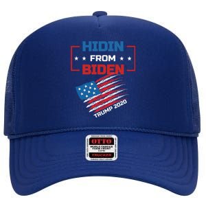 Hidin From Biden Red Us Flag Trump 2020 Funny Anti Joe Biden Gift High Crown Mesh Back Trucker Hat