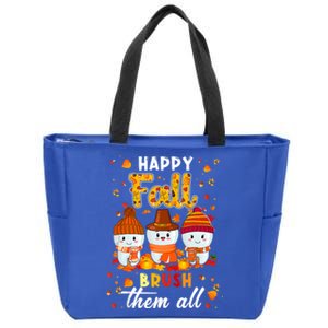 Happy Fall Brush Them All Dental Dentist Squad Thanksgiving Meaningful Gift Zip Tote Bag