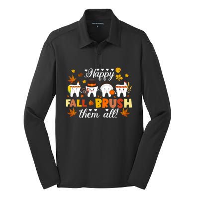 Happy Fall Brush Them All Dentist Squad Dental Thanksgiving Funny Gift Silk Touch Performance Long Sleeve Polo