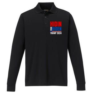 Hidin From Biden Funny Anti Joe Biden Trump 2024 Performance Long Sleeve Polo