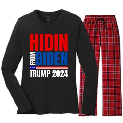 Hidin From Biden Funny Anti Joe Biden Trump 2024 Women's Long Sleeve Flannel Pajama Set 