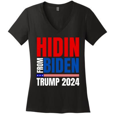 Hidin From Biden Funny Anti Joe Biden Trump 2024 Women's V-Neck T-Shirt