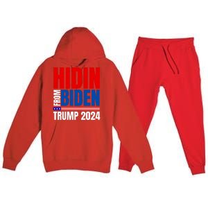 Hidin From Biden Funny Anti Joe Biden Trump 2024 Premium Hooded Sweatsuit Set