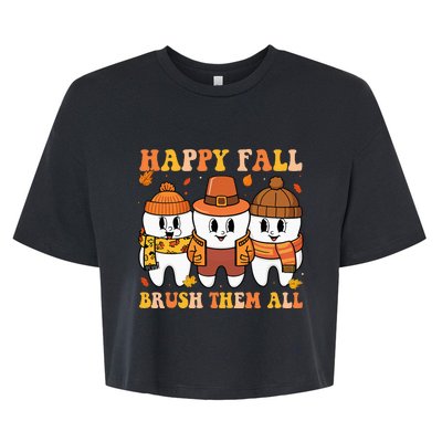 Happy Fall Brush Them All Th Thanksgiving Dental Dentist Bella+Canvas Jersey Crop Tee