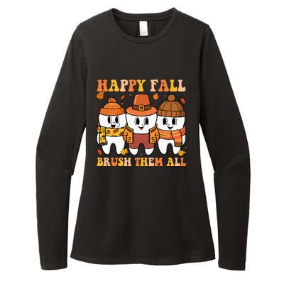 Happy Fall Brush Them All Th Thanksgiving Dental Dentist Womens CVC Long Sleeve Shirt