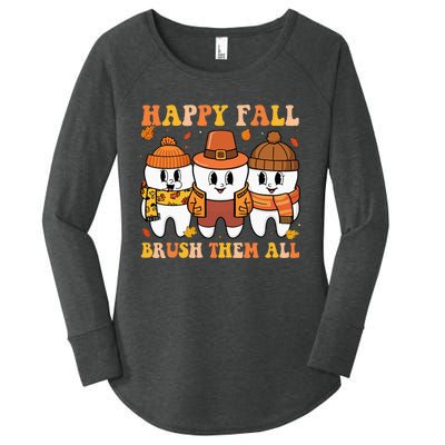 Happy Fall Brush Them All Th Thanksgiving Dental Dentist Women's Perfect Tri Tunic Long Sleeve Shirt