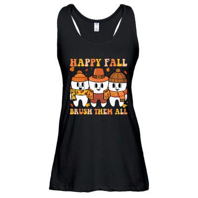 Happy Fall Brush Them All Th Thanksgiving Dental Dentist Ladies Essential Flowy Tank